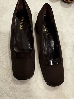 Prada Dark Brown Square-Toe Low Heel shoes